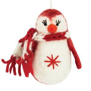 Red Snowflake Penguin with Scarf Holiday Ornament Christmas Fair Trade